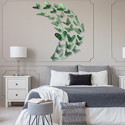 Bememo 72 Pieces 3D Butterfly Wall Decals Sticker Decal Wall Decor Art Decorative Sticker 3 Sizes for Room Offices Bedroom Bathroom Living Room Decor(Light Green)