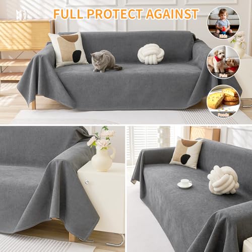 Deep Dream Cat-Scratch Resistant Couch Cover, Waterproof Sofa Cover for 3 Cushion Couch Washable, Pet Friendly Couch Protectors Anti Slip Thickened Love Seat Slipcovers for Pets, 71" x 118", Dark Grey
