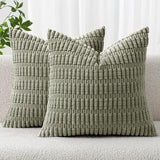 MIULEE Corduroy Decorative Throw Pillow Covers 16x16 Light Olive Pack of 2