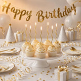 12-Count Spiral Birthday Candles, Long Twisty Gold Party Candles with Candle Holders, Long Burning for Weddings, Birthdays, Party Decorations, Cupcakes, Anniversary and Meetups (Gold)