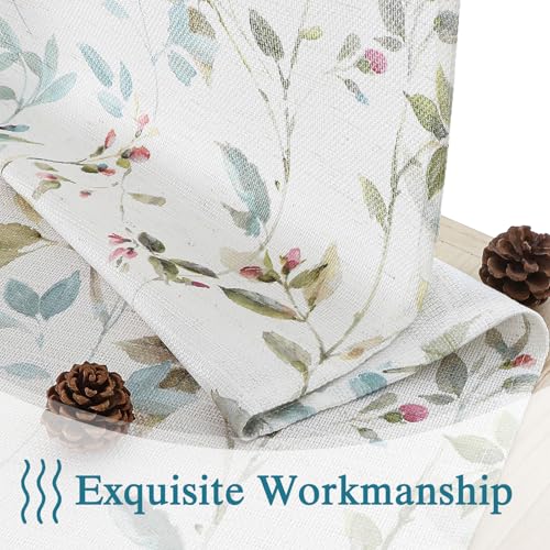 Chyhomenyc Roman Linen Blend Curtains 45 Inch Length 2 Panels, Light Filtering Soft Airy Leaf Floral Printed Rod Pocket Textured Window Treatment Drapes for Living Room Bedroom, 38Wx45L Inch, 2 PCS