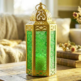 Vela Lanterns Decorative Indoor Moroccan Candle Holder, Gold Green, M