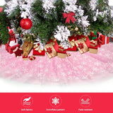 Christmas Wedding Tree Skirt, 4 Layer 47 in Snowflake Tulle Tree Decoration for Party Indoor, Fluffy Tree Cover Mat Ornament for Holiday, Pink