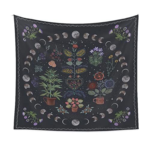 LINICE Nature Moon Phase Wall Hanging, Bohemian Mandala Tapestry Aesthetic Bedroom Decor, Botanical Tapestry Suitable For Bedroom Home Dorm