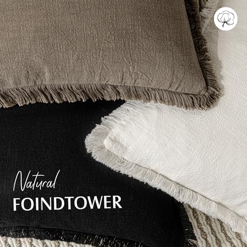 Foindtower Decorative Linen Fringe Throw Pillow Covers 26×26 Light Brown