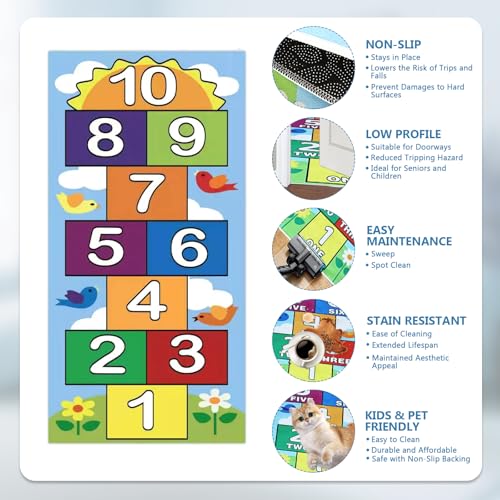 Hop Scotch Inside Rug for Kids, Hopscotch Rug for Kids, Non-Slip Indoor Play Mat, 23.6x47.2 In, Durable & Easy to Clean, Perfect for Bedrooms, Playrooms, Daycares, Preschools – Fun Learning & Play