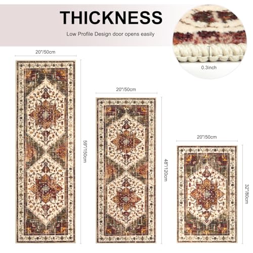 Washable Kitchen Runner Rugs Set of 3 with Non Slip Rubber Backing