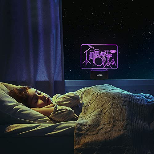 Visual 3D Night light Lamp Drum toys Desk Lamp Table decoration household accessories Kids gift boys festival for music lovers