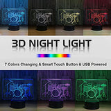 Visual 3D Night light Lamp Drum toys Desk Lamp Table decoration household accessories Kids gift boys festival for music lovers