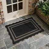 LIVEBOX Scalloped Easy Jute 2x3 Kitchen Rug, Black Front Door Mat Small Indoor Outdoor Rug for Entryway, Washable Non Slip Farmhouse Area Rugs, Tan Neutral Carpet Doormat for Porch Doorway Foyer
