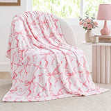 Buryeah Pink Bow Throw Blanket 50"x60" Ultra Soft Flannel Coquette Aesthetic Blanket for Girls Women Preppy Room Decor for Bed Sofa Spring Wedding Mother's Day Graduation Back to School Gift