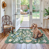 4x6 Washable Rug for Living Room: Non-Slip Scalloped Floral Area Rug Green
