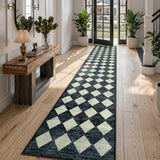 Lahome Runners for Hallway Non Slip 2x12 Black Checkered Large Washable Rug