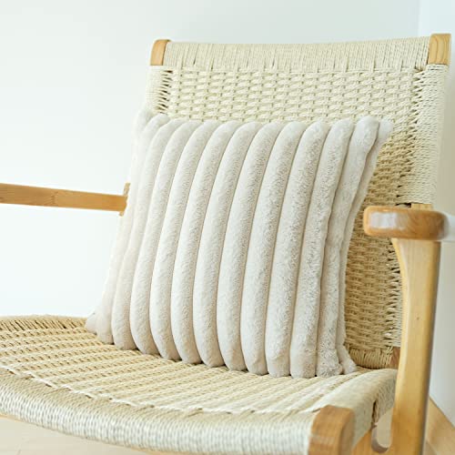 JOJUSIS Pack of 2 Faux Fur Plush Decorative Throw Pillow Covers Couch Cushion Case Soft Pillowcases (Beige, 18 x 18 Inch)