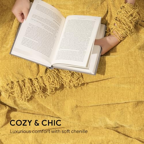 RECYCO Chenille Throw Blanket for Couch, 50"x60", Mustard Yellow