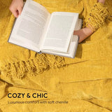 RECYCO Chenille Throw Blanket for Couch, 50"x60", Mustard Yellow