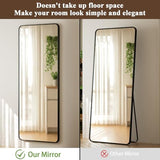 VooBang 14"x48" Full Length Over The Door Mirror - Aluminum Alloy Frame Full Body Mirror with Height-Adjustable Hangers, Hanging Leaning Against Wall for Dorm, Black