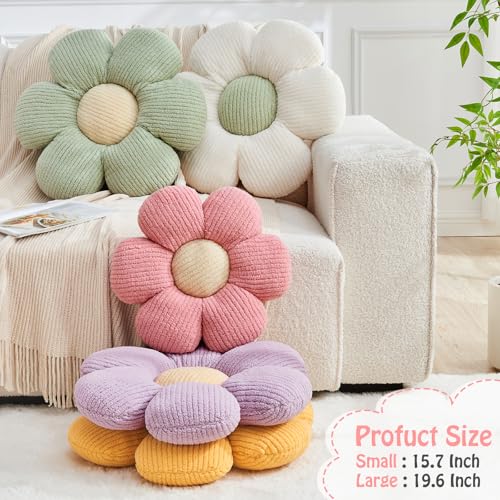 Flower Throw Pillow,Sage Green Flower Shaped Pillow Decorative Throw Pillows for Sofa, Couch,Bed,15.7'' Soft Daisy Pillow Floor Seating Cushion for Home Decor