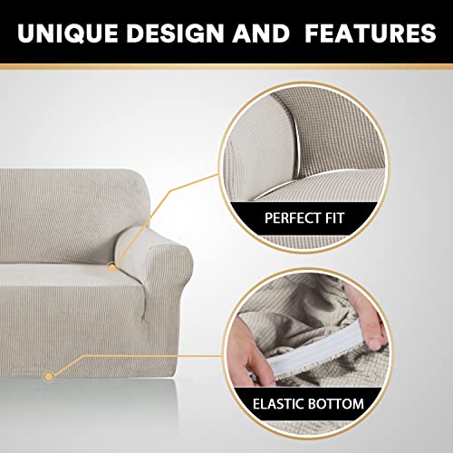 PrinceDeco Stretch Loveseat Sofa Cover Bundle T Cushion Loveseat Slipcover, Island Fossi