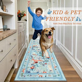 nesrt Animal Botanical Runner Rugs for Hallway 2x6ft, Non Slip Kitchen Rug Washable, Soft Low Pile Fox Bedside Runners, Cute Woodland Accent Floor Carpet for Bedroom Hall Bathroom Laundry (Blue)