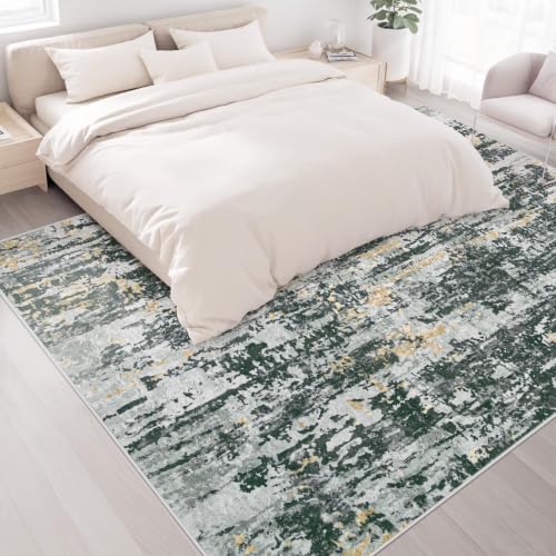 Area Rugs 8x10 Living Room: Washable Rug Modern Abstract Large Rugs Soft Non Slip Neutral Rug Stain Resistant Indoor Carpet for Bedroom Kitchen Dining Room Home Office Rugs(Black Grey Gold,8'x10')