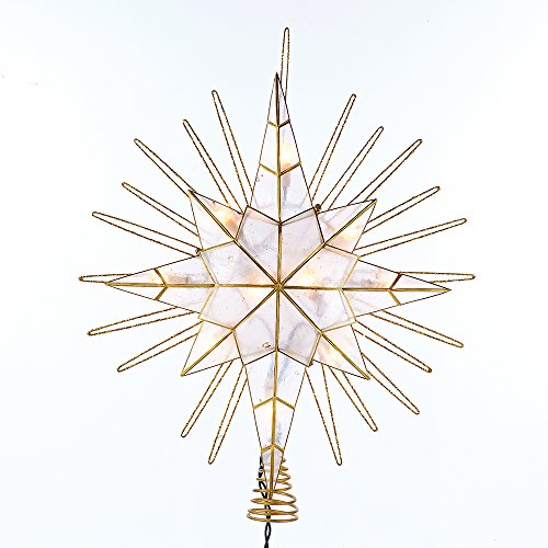 Kurt Adler 10 Light Gold Glitter Capiz Bethlehem Star Treetop, 14"