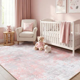 Fixwal Washable 6x9 Area Rug for Bedroom, Non-Slip, Gray/Pink