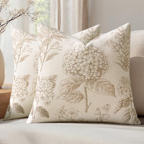 Set of 2 Decorative Floral Pillow Covers 18x18 Inch Tan Beige