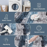 Modern Abstract 2x5 Runner Rug, Washable Non-Slip Hallway Rug Navy
