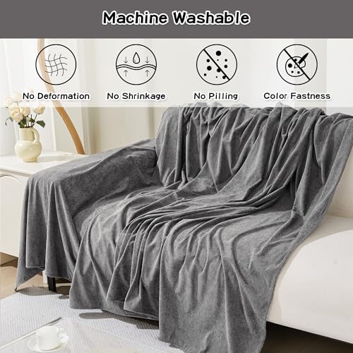 MEETSKY Couch Cover for 3 Cushion Couch Cat Scratch Proof Sofa Covers Washable Couch Protector Sectional Couch Covers for Dogs Soft Couch Cover Blanket Sofa Slipcover for Pets Kids, 91" x 134", Grey