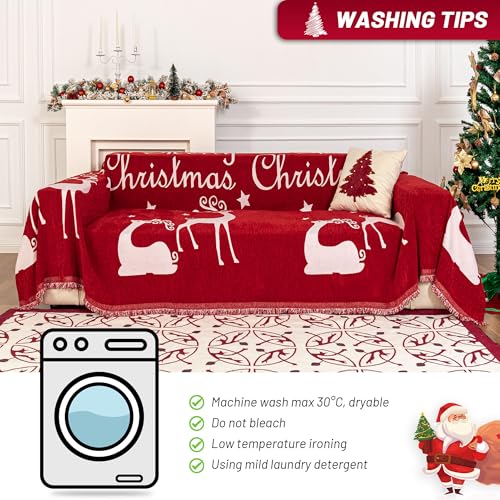 MYSKY HOME Christmas Couch Cover Sofa Cover, Couch Covers for 3 Cushion Couch Sofa Pet Friendly, L Shaped Couch Cover, Sectional Couch Covers Non Slip Furniture Protector for Kids, Dogs, 71"x134", Red