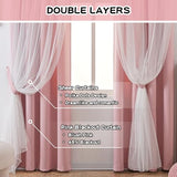 MYSKY HOME Pink Blackout Curtains for Girls Bedroom & Nursery Kids Blush Princess Double Layer Drapes, Polka Dots Sheer, Grommet Tops, 52x84 Inch, 2 Panels