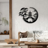 LIYOUYA Bonsai Tree Torii Gate Metal Wall Decor - Japanese Style Room Decor Black Wall Art Home Decor for Living Room, Bedroom, Dining Room (Black)