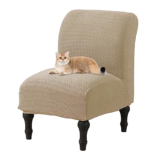 JIAN YA NA Armless Accent Chair Cover, Stretch Armless Chair Slipcover Spandex Armless Chair Covers Slipper Chair Slipcover Furniture Protector Covers for Living Room Bedroom(Knitted, Camel)