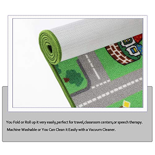 Yincimar Kids Play Rug for Playroom 5.2x3.3 ft Town City Road Map Car Mat Play Mat Educational Learning Carpet Area Rug for Boy Girl Toddler Bedroom Playroom