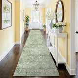 2'6"x12 Washable Runner Rug: Vintage Non-Slip Rug for Kitchen Sage Green