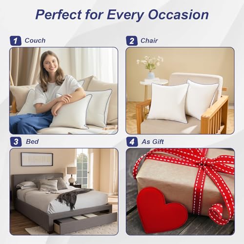 20x20 Pillow Inserts Set of 2, Soft Hypoallergenic Square Throw Pillow Inserts for Couch, Sofa – Oeko-TEX Certified Virgin Down Alternative Filling, Machine Washable