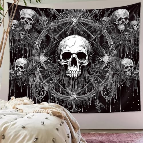 Tapzen Gothic Black and White Tapestry Wall Hanging - Dark Skeleton Horror Aesthetic for Bedroom, Living Room or Dorm (40 x 30 inches)