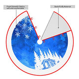 48 Inches Blue Christmas Tree Skirt Rustic Thick Xmas Tree Skirt with Snowflake Winter Happy New Year Decoration for Home Holiday Party