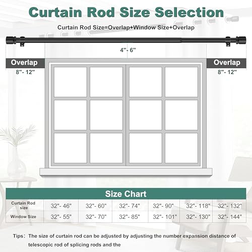 Ottsuls Curtain Rods for Windows, 32 to 60 or 71 Inches Max Adjustable Length, 1 Inch Diameter, Black Decorative Curtain Rod Set, Rustproof Heavy Duty Metal Pole with Brackets