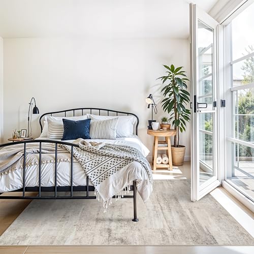 Area Rugs 4x6 for Living Room - Washable Modern Abstract Bedroom Rugs with Non Slip Rubber Backing Indoor Low Pile Carpet for Kitchen Office Nursery Home Decor Floor Mat for Bathroom 4x6 Beige