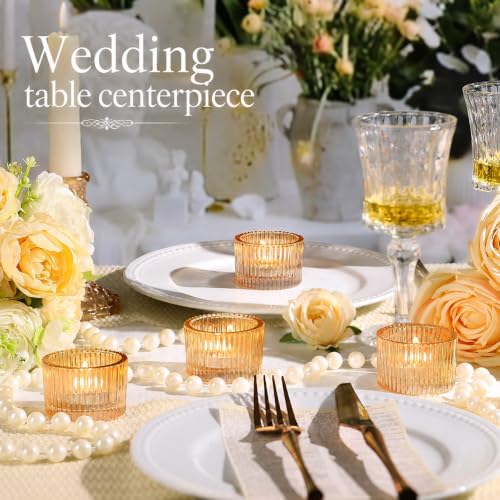 12 Pcs Tea Light Holders Gold Votive Candle Holders| for Fall Halloween Thanksgiving Christmas Table Centerpiece Glass Tea Light Candles Holder for Party & Home, Wedding Decor