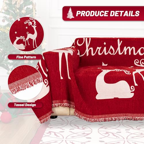 MYSKY HOME Christmas Couch Cover Sofa Cover, Couch Covers for 3 Cushion Couch Sofa Pet Friendly, L Shaped Couch Cover, Sectional Couch Covers Non Slip Furniture Protector for Kids, Dogs, 71"x134", Red