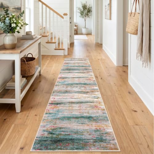KOZYFLY Modern Rug Runner for Hallway 2x8 Green/Turquoise Kitchen Runner