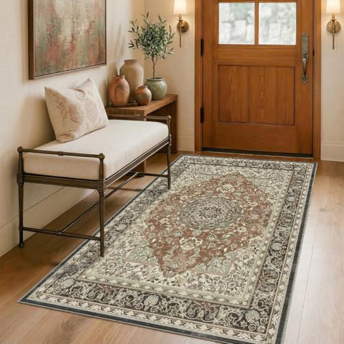 Washable 4'x6' Vintage Area Rug for Bedroom Living Room