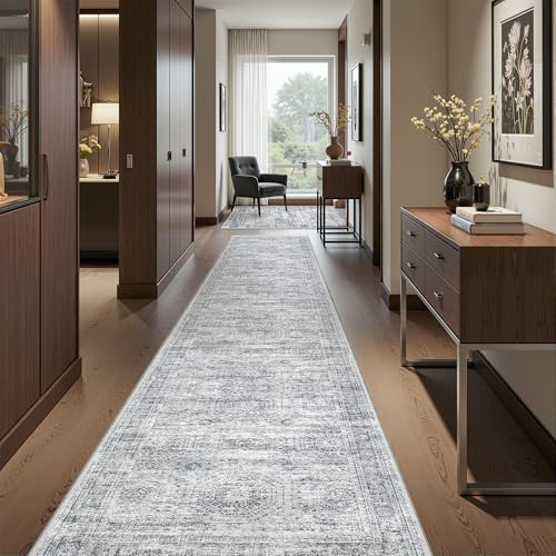 2x12 Runner Rug Non Slip,Washable Hallway Runner Rug,Grey