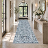Vintage Washable Runner Rug 3x12 Wide Hallway Kitchen Rugs Blue White