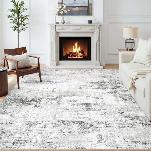 5x7 Area Rugs for Living Room Large Washable Abstract Rug White Grey Black