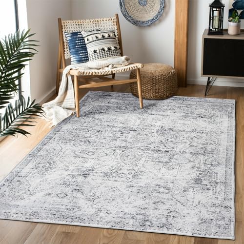 Area Rug 4×6, Vintage Boho Rug,Ultra-Soft Low Pile, Washable, Non Slip,Stain Resistant Printed Carpet for Living Room Bedrooms Playroom Office Kitchen, Classic-Grey