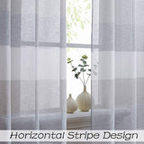 Central Park Gray and Smoke Blue Stripe Sheer Color Block Window Curtain Panel Linen Window Treatment for Bedroom Living Room Farmhouse 84 inches Long with Grommets, 2 Panel Rustic Drapes